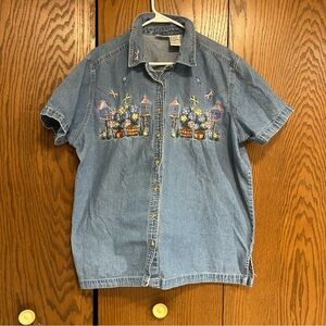 Embroidered Denim Short Sleeve Shirt